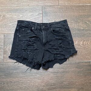 American Eagle Outfitters Black Distressed Jean Shorts - Size 2